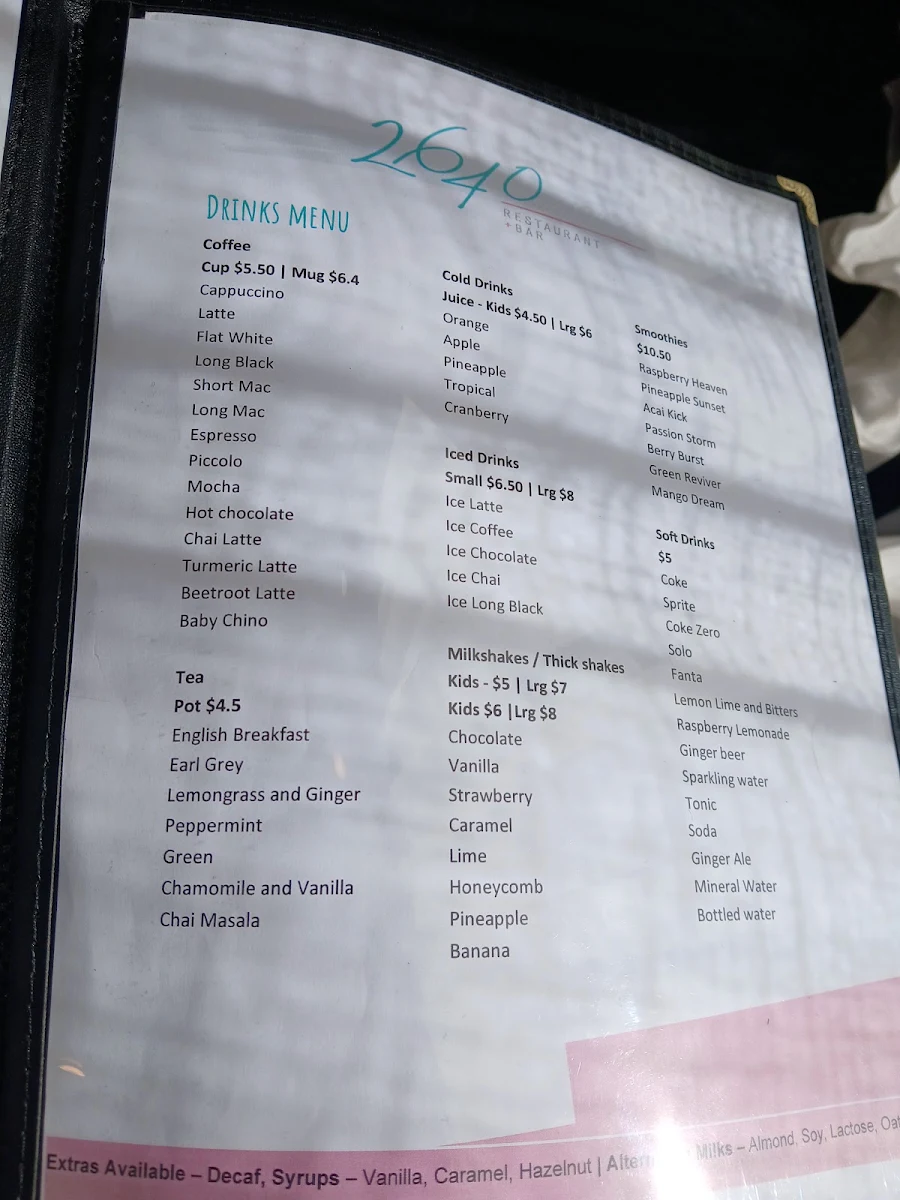 Menu, 2640 Restaurant and Bar