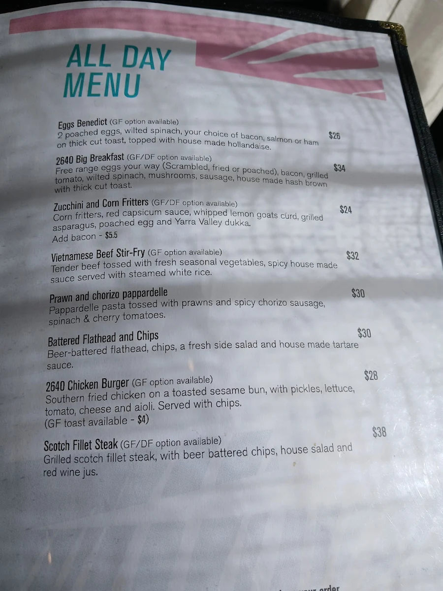 Menu, 2640 Restaurant and Bar