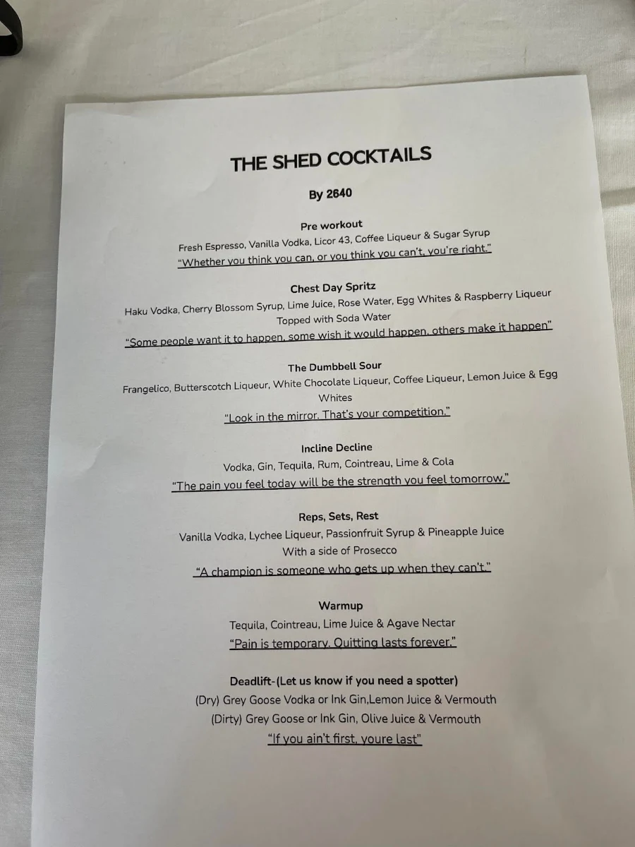 Menu, 2640 Restaurant and Bar