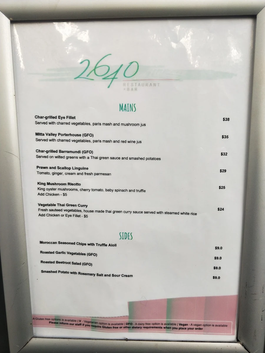 Menu, 2640 Restaurant and Bar