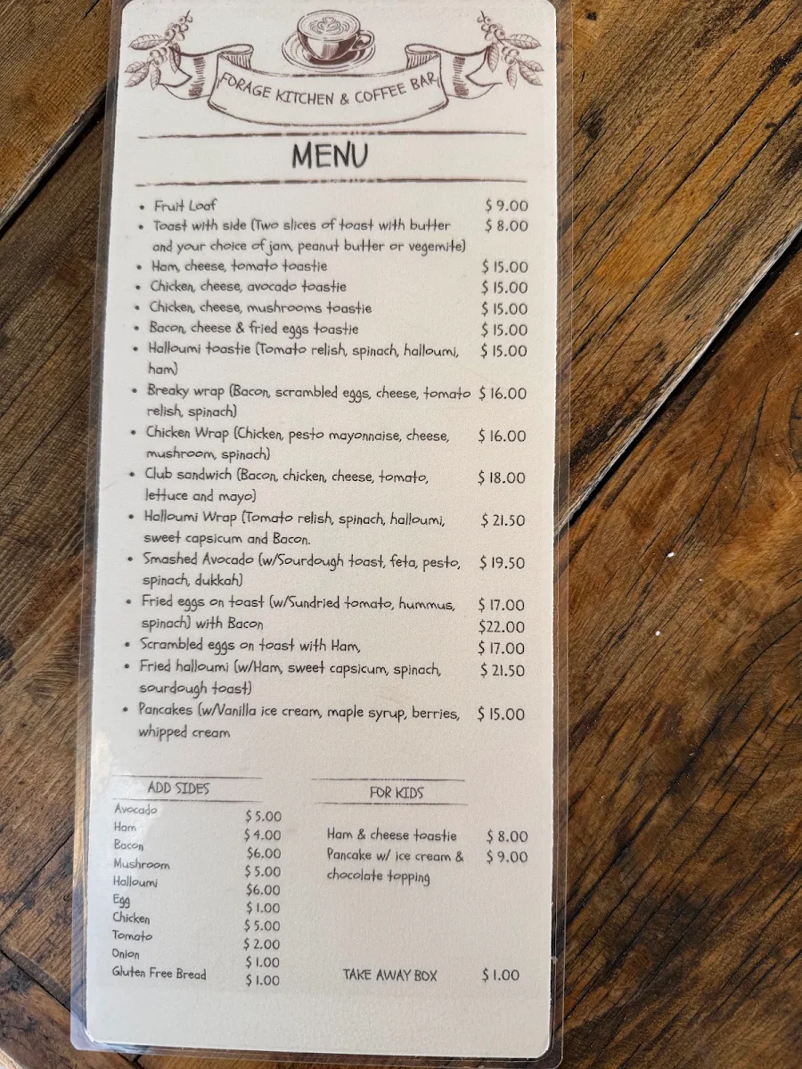 Menu, Forage Kitchen & Coffee Bar