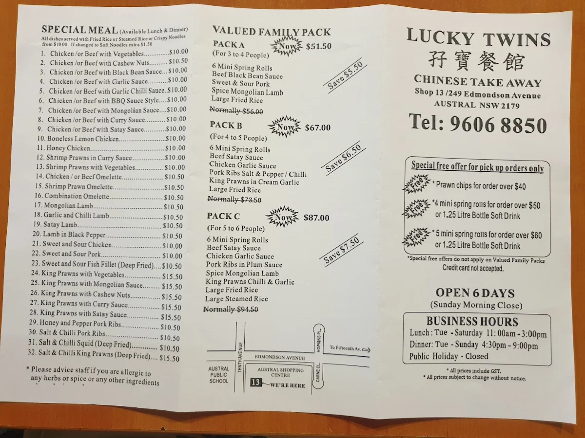Menu, Lucky Twins Austral