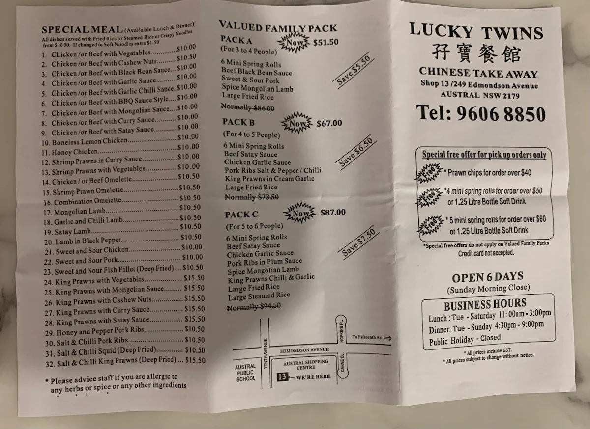 Menu, Lucky Twins Austral