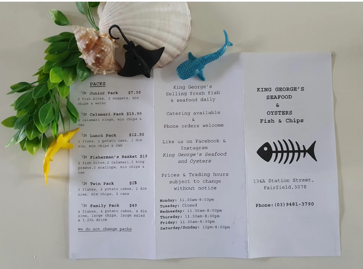Menu, King George's Seafood & Oysters PTY LTD