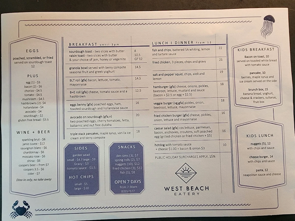 Menu, West Beach Social