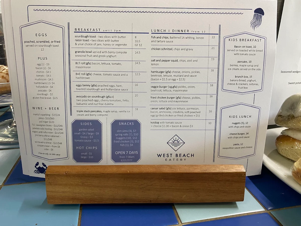 Menu, West Beach Social