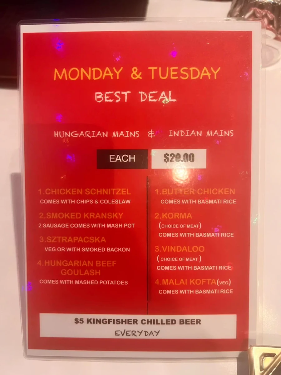 Menu, Diamond Indian & Hungarian Cuisine