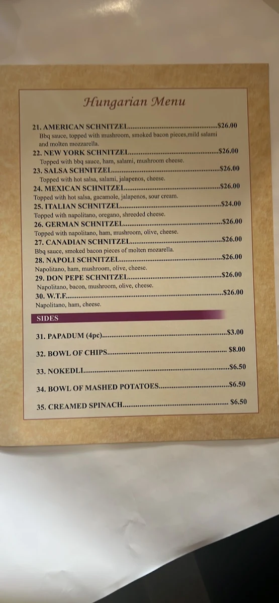 Menu, Diamond Indian & Hungarian Cuisine