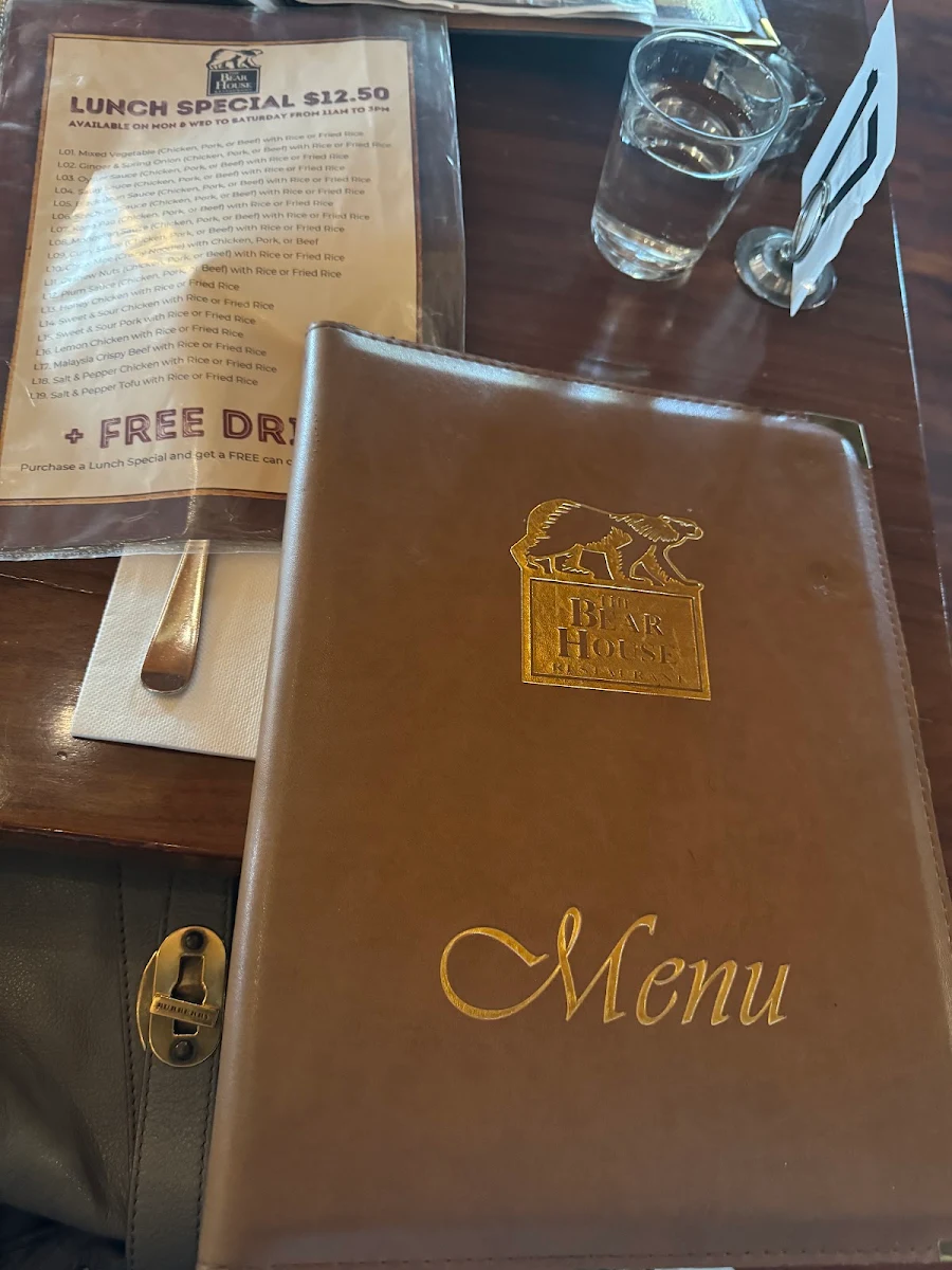 Menu, The Bear House Restaurant