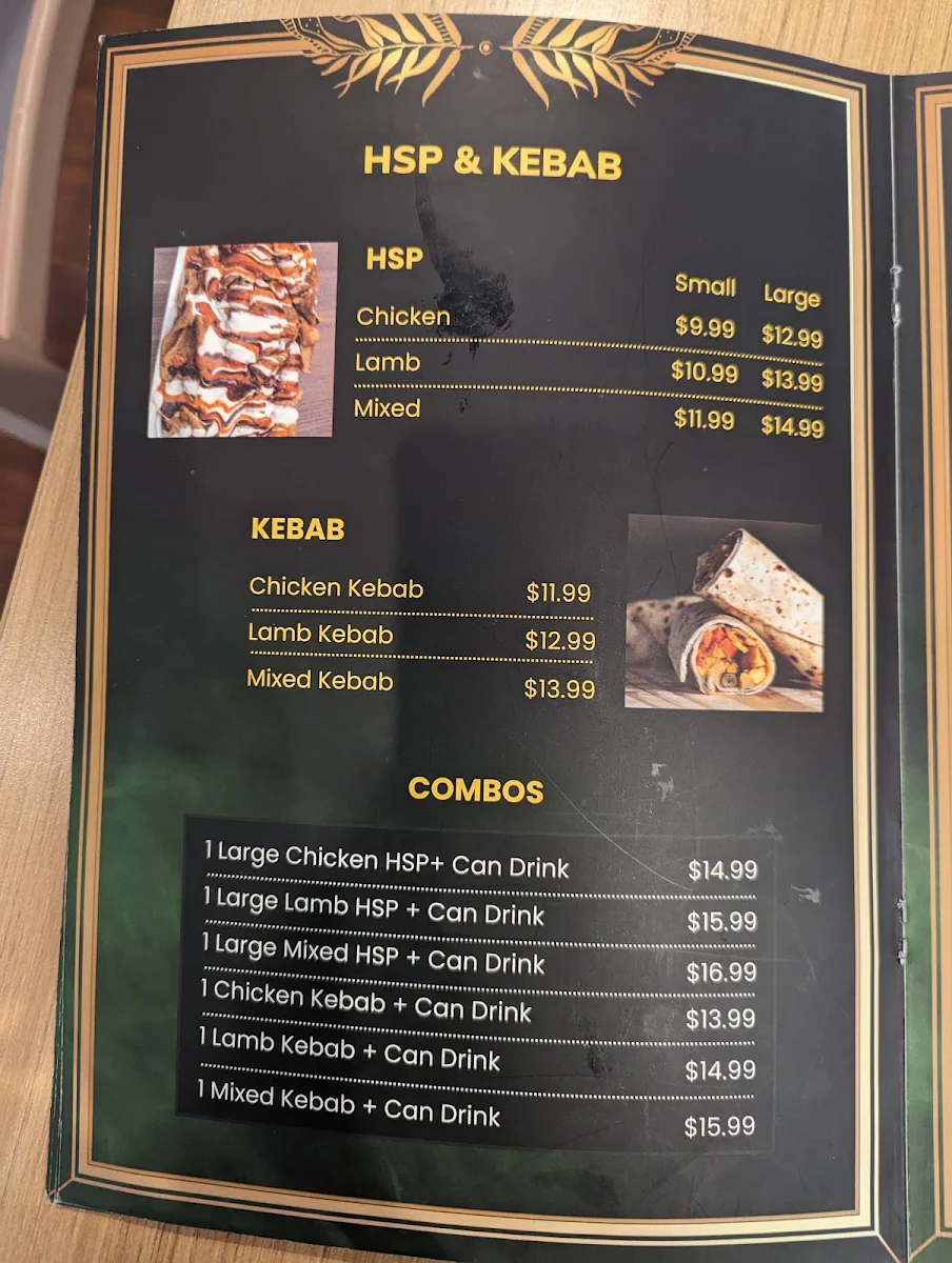 Menu, Palms Restaurant