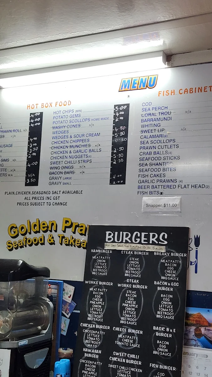 Menu, Golden Prawn Seafood and Takeaway