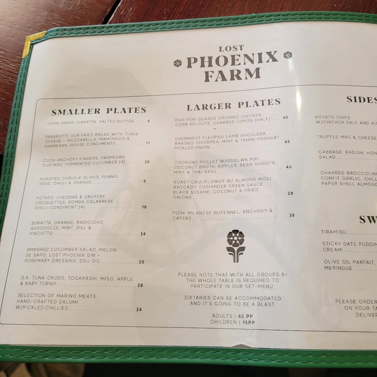 Menu, Lost Phoenix Farm