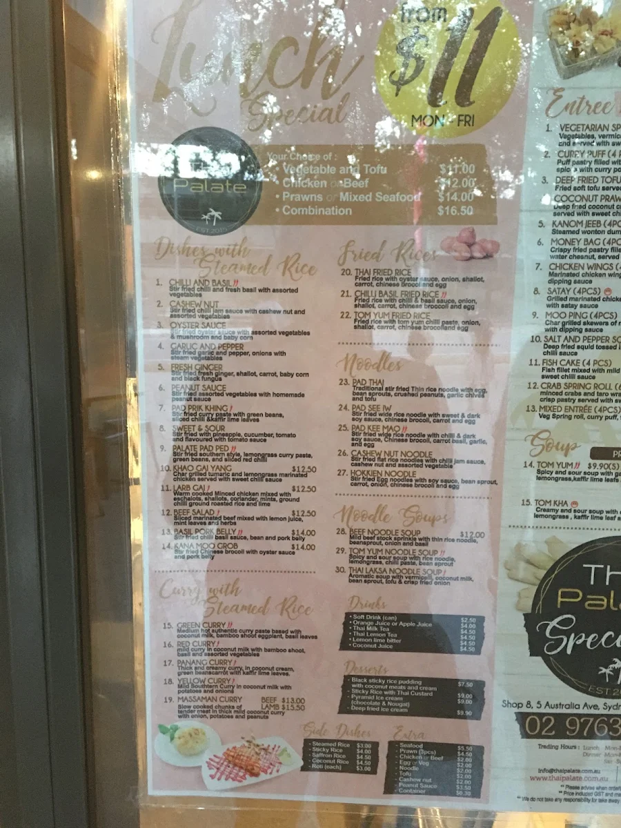 Menu, Thai Palate