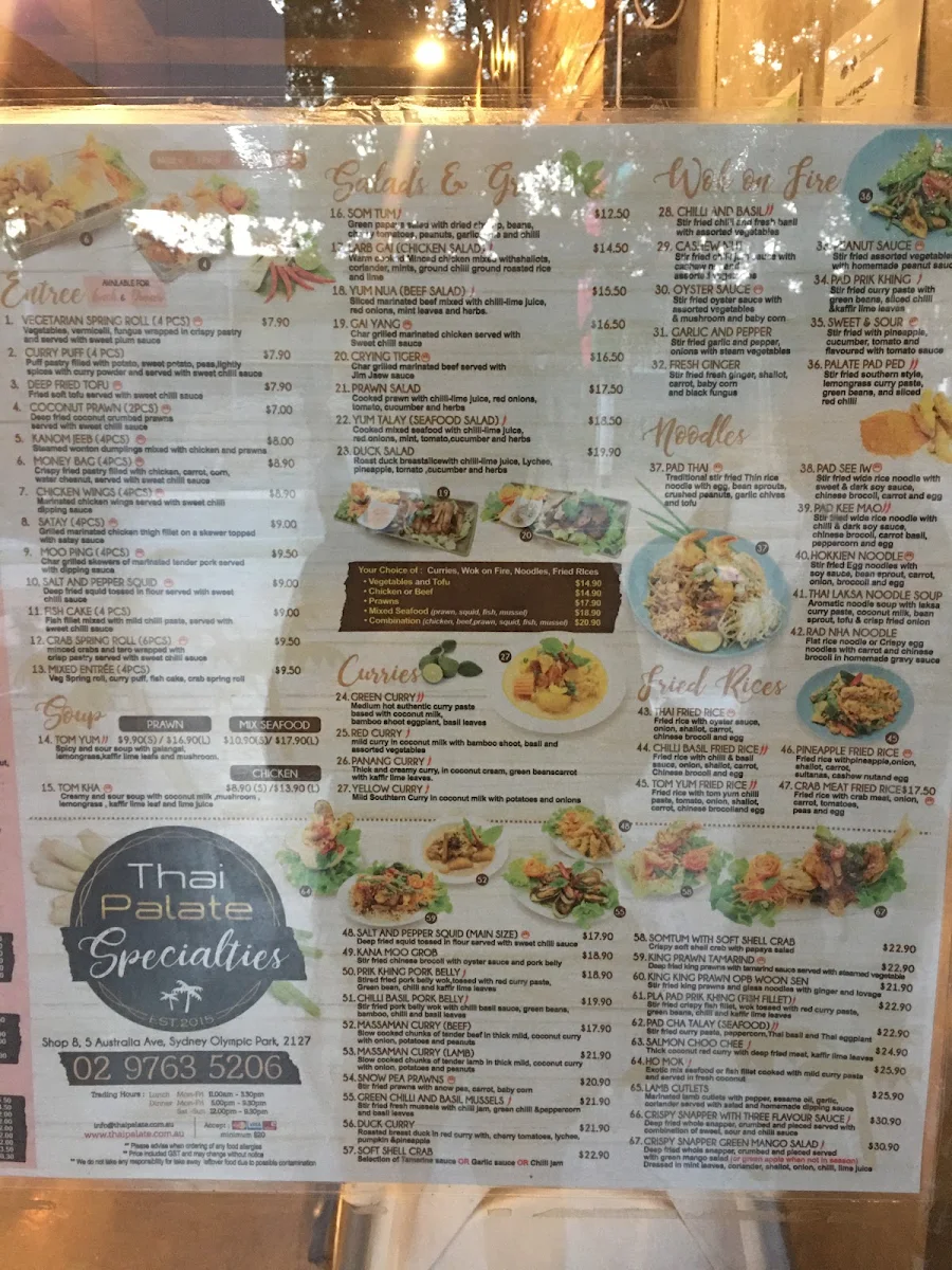 Menu, Thai Palate
