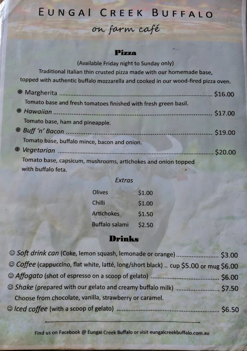 Menu, Eungai Creek Buffalo