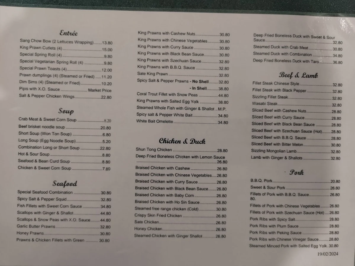 Menu, Beverly Hills Chinese Restaurant (游记小厨)