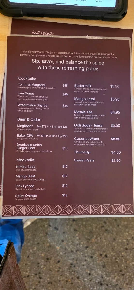 Menu, Chilli India
