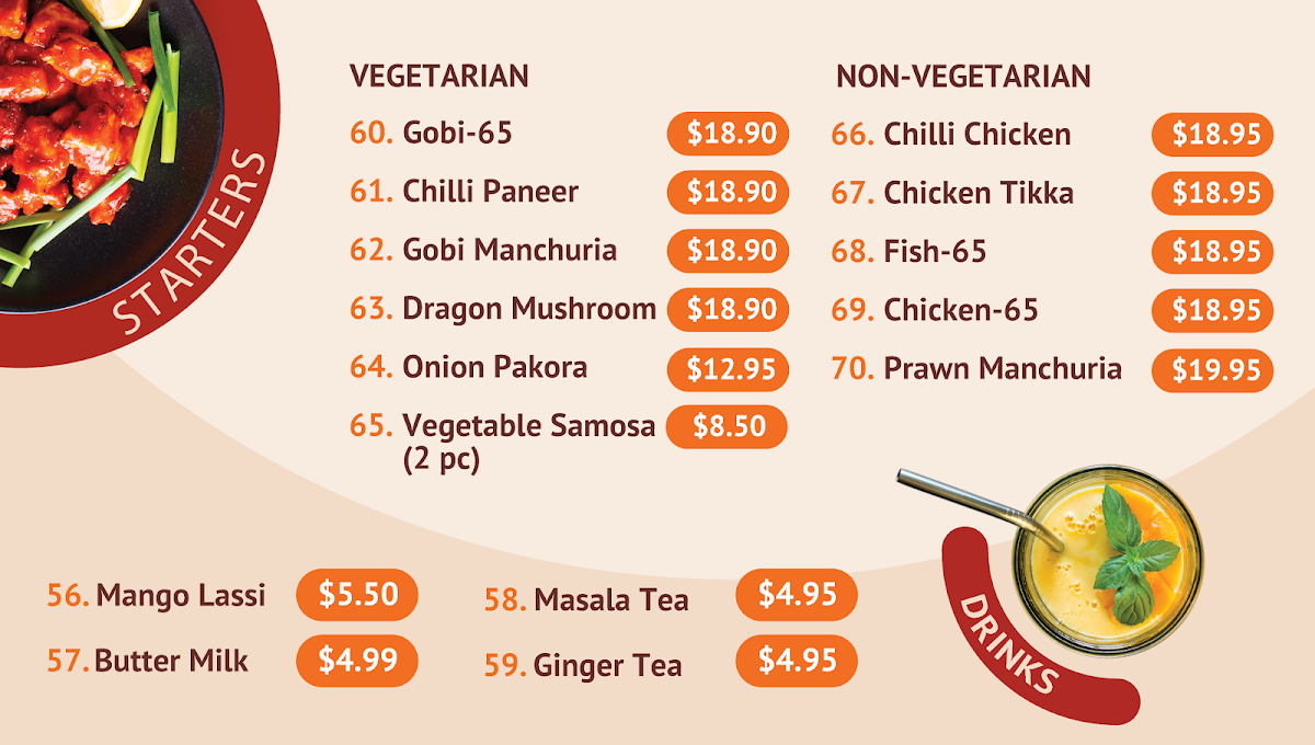 Menu, Chilli India
