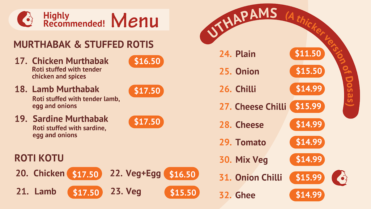 Menu, Chilli India