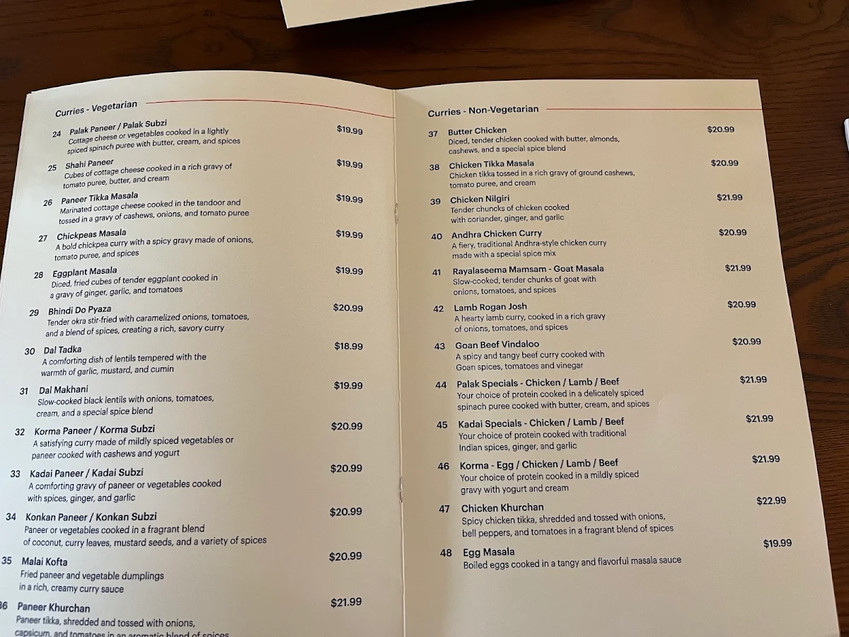 Menu, Chilli India
