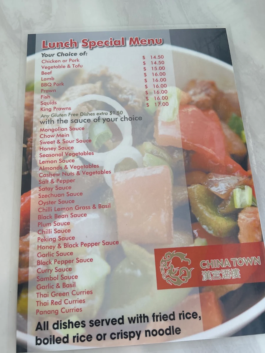 Menu, Cooma China Town Chinese Restaurant