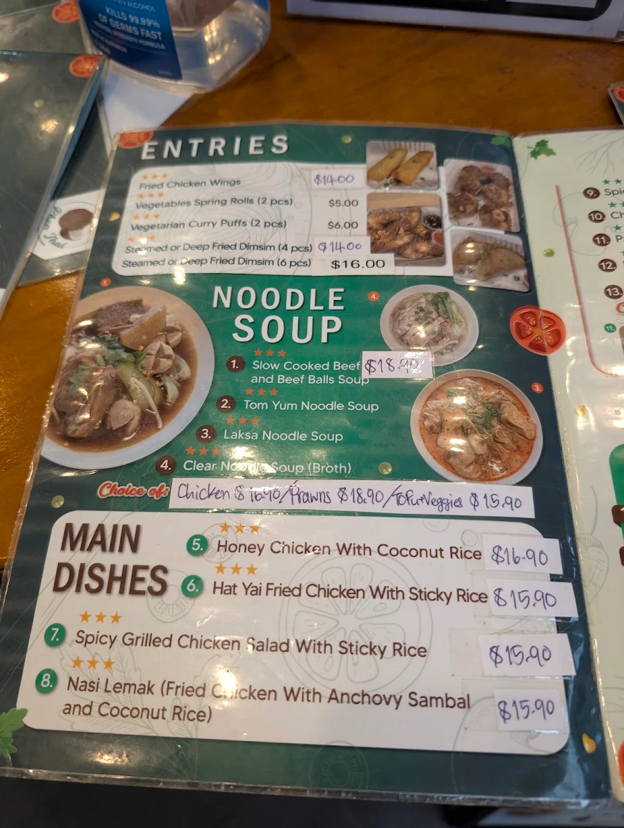 Menu, Phenthai