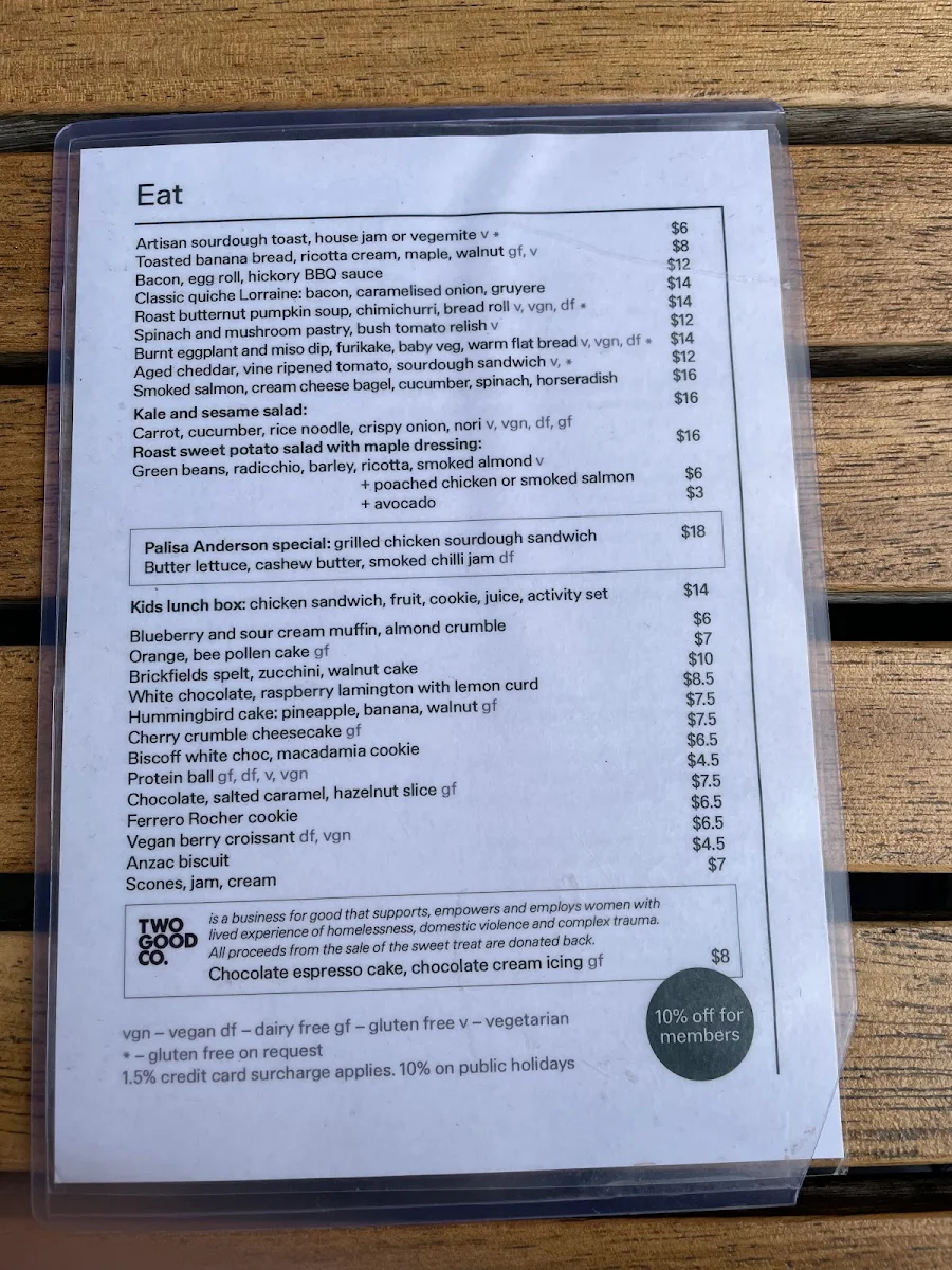Menu, The Gallery Cafe