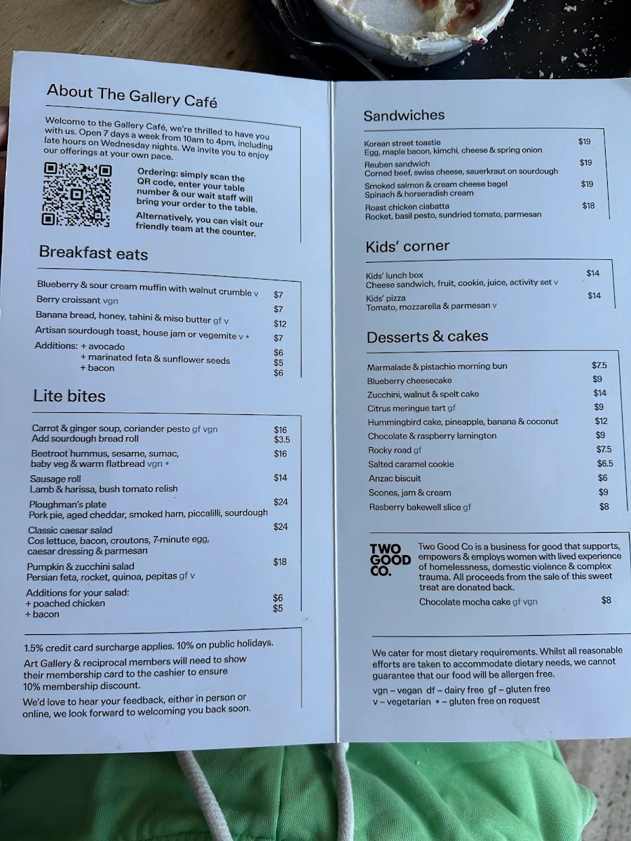 Menu, The Gallery Cafe