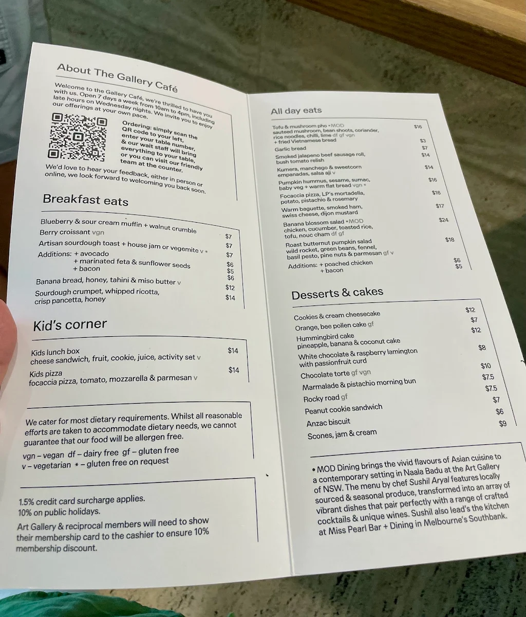 Menu, The Gallery Cafe