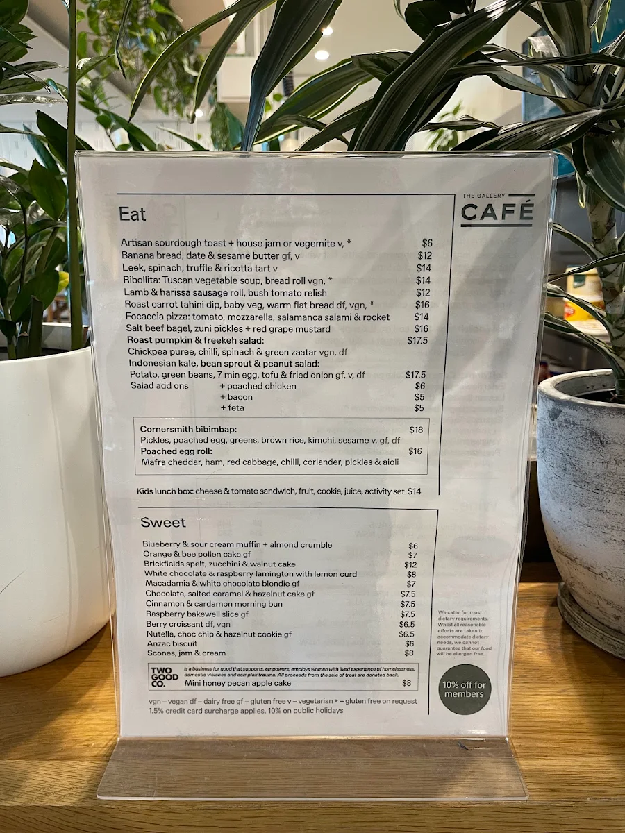 Menu, The Gallery Cafe