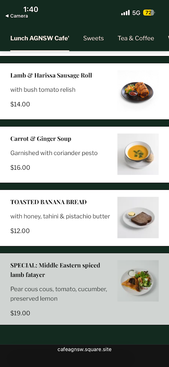 Menu, The Gallery Cafe