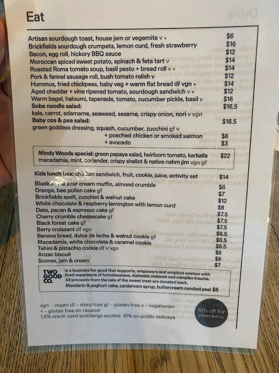 Menu, The Gallery Cafe