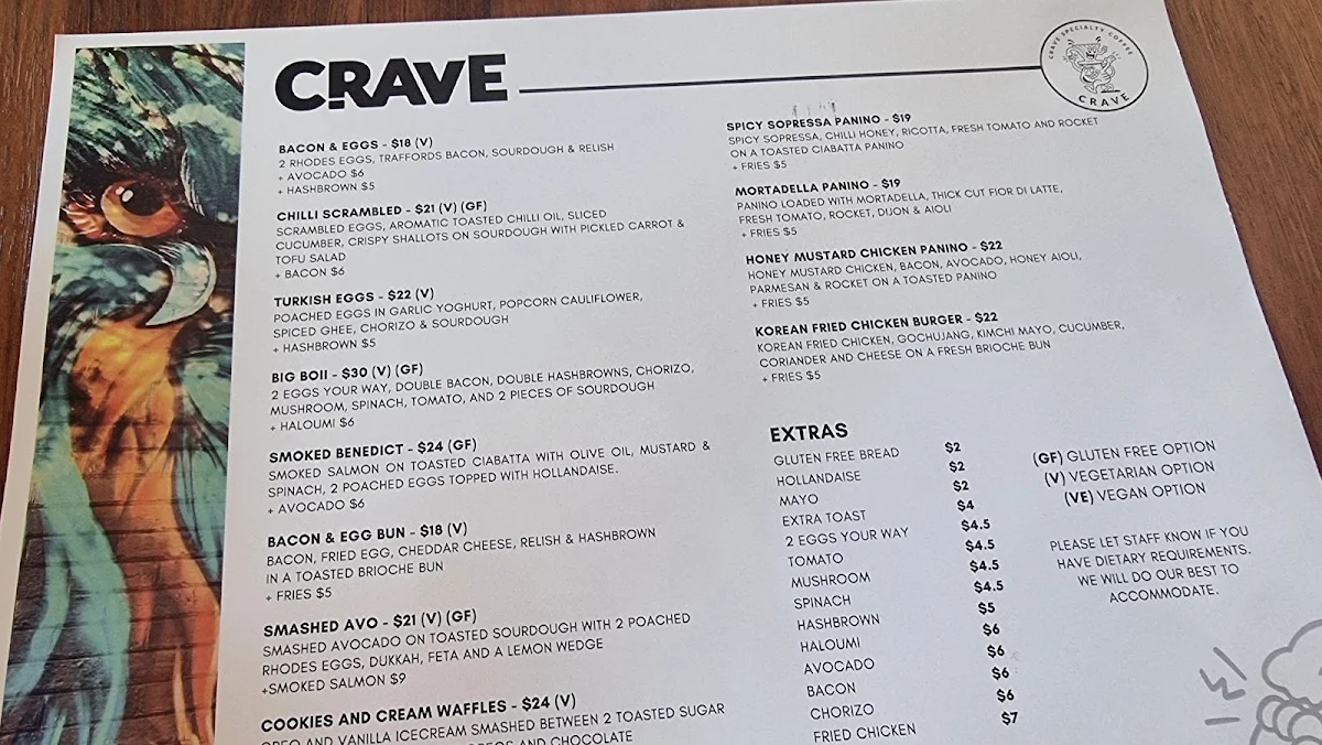 Menu, Crave Specialty Coffee