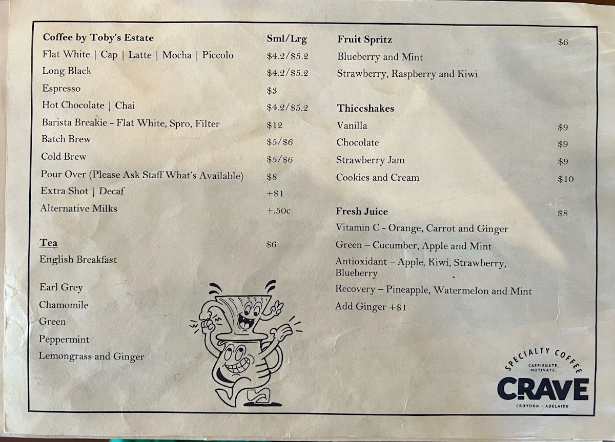 Menu, Crave Specialty Coffee