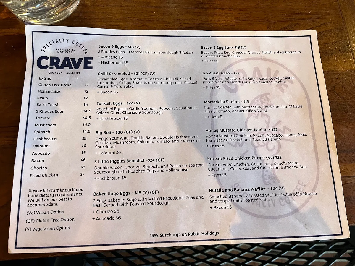 Menu, Crave Specialty Coffee