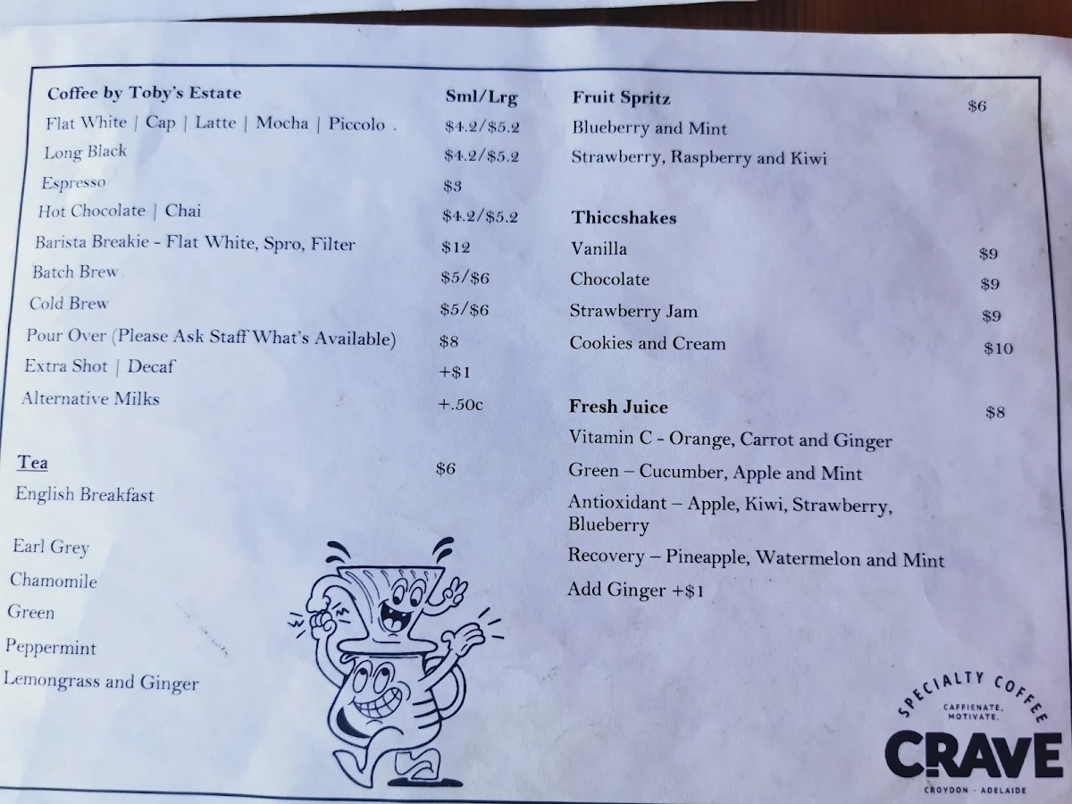 Menu, Crave Specialty Coffee