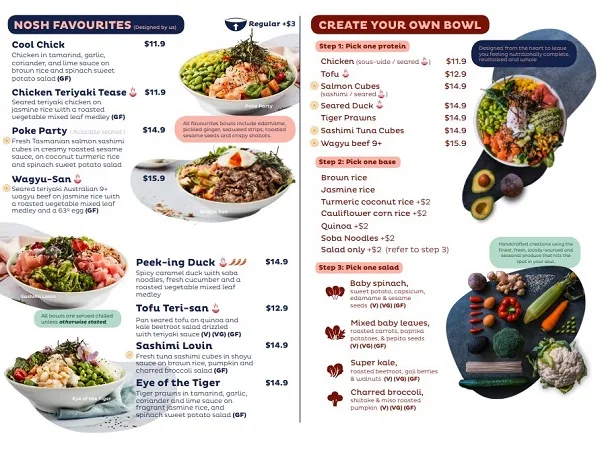 Menu, Nosh Galleria, Melbourne