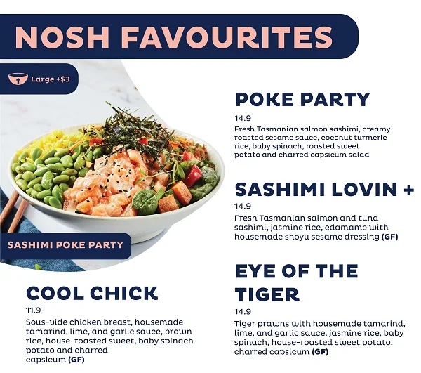 Menu, Nosh Galleria, Melbourne