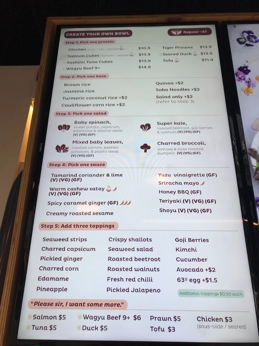Menu, Nosh Galleria, Melbourne