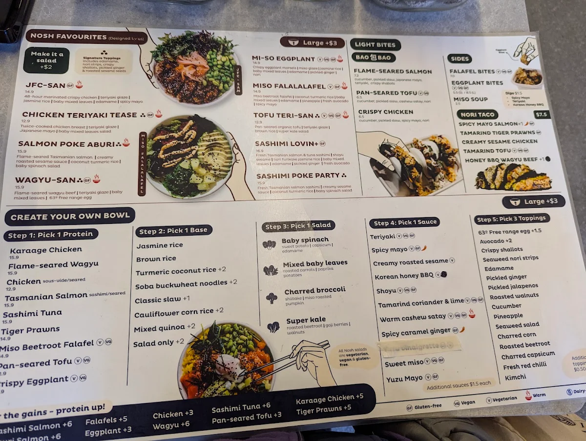Menu, Nosh Galleria, Melbourne