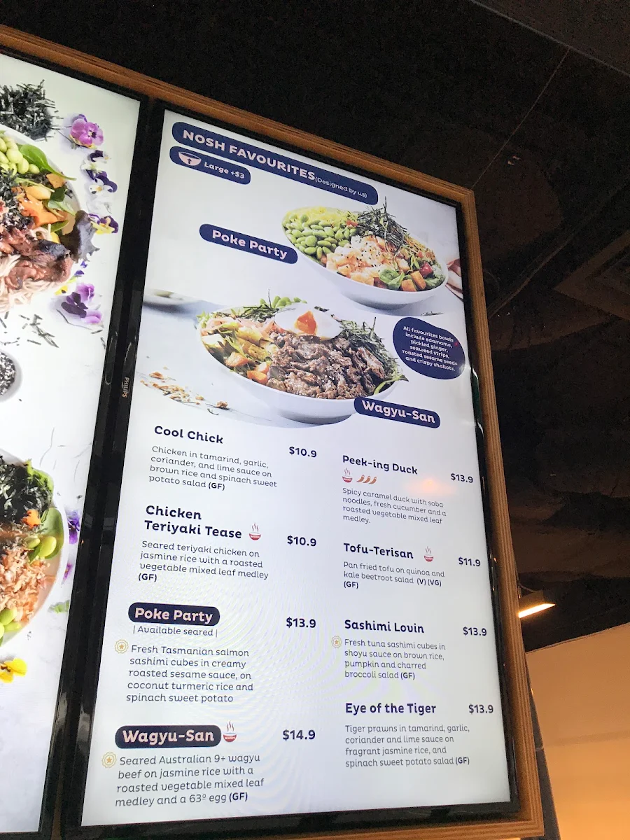 Menu, Nosh Galleria, Melbourne