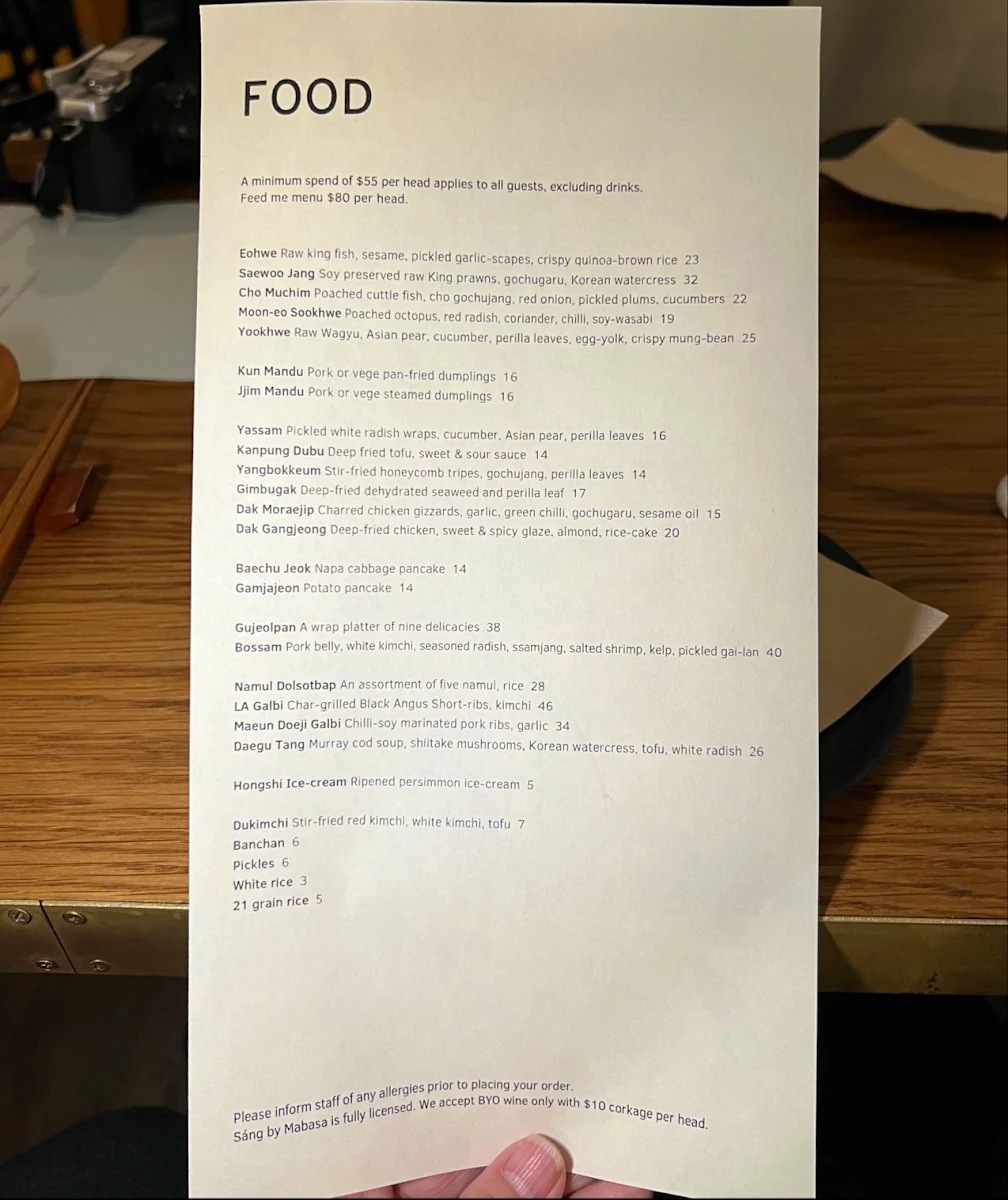 Menu, Sang by Mabasa