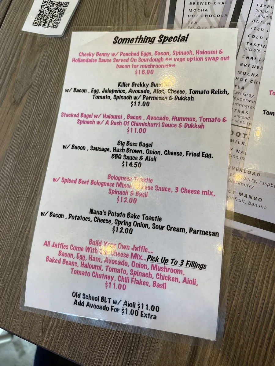 Menu, Milk Crate Waterloo