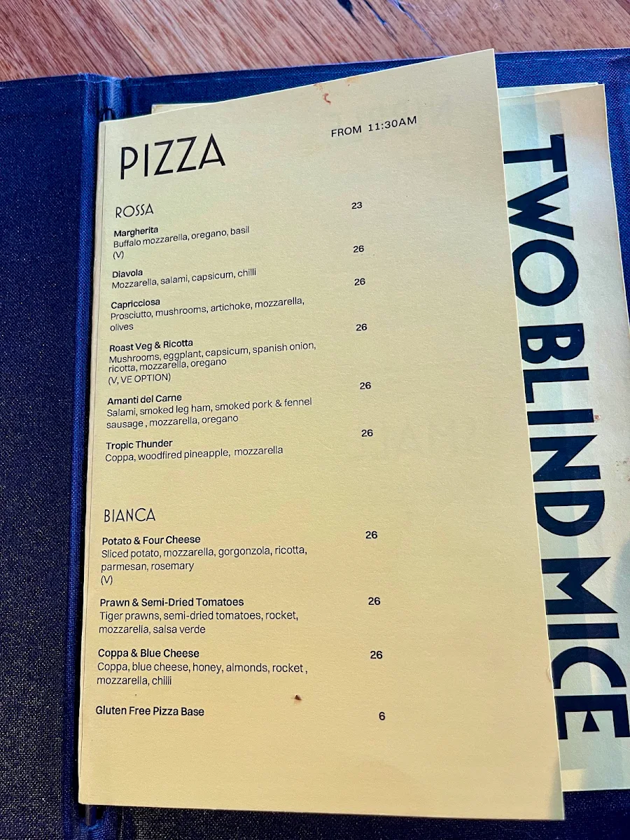 Menu, Two Blind Mice Curtin
