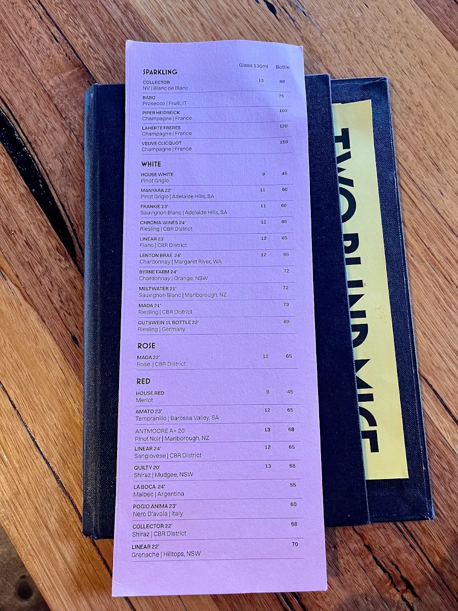 Menu, Two Blind Mice Curtin