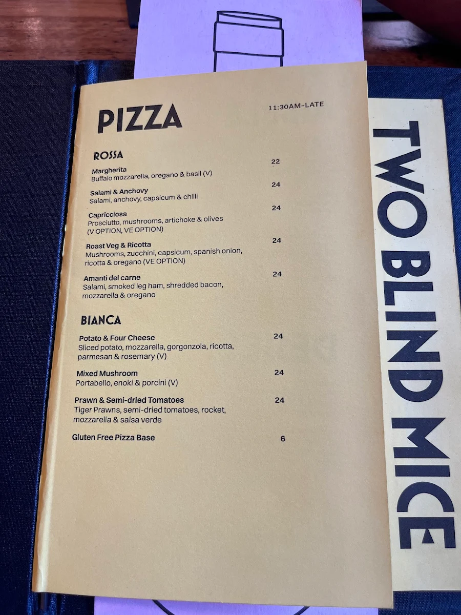 Menu, Two Blind Mice Curtin