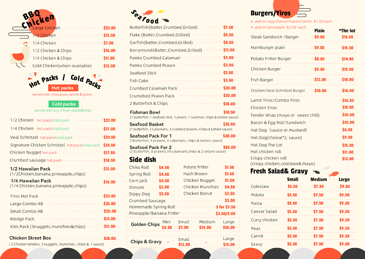 Menu, Bray St Chicken & Seafood