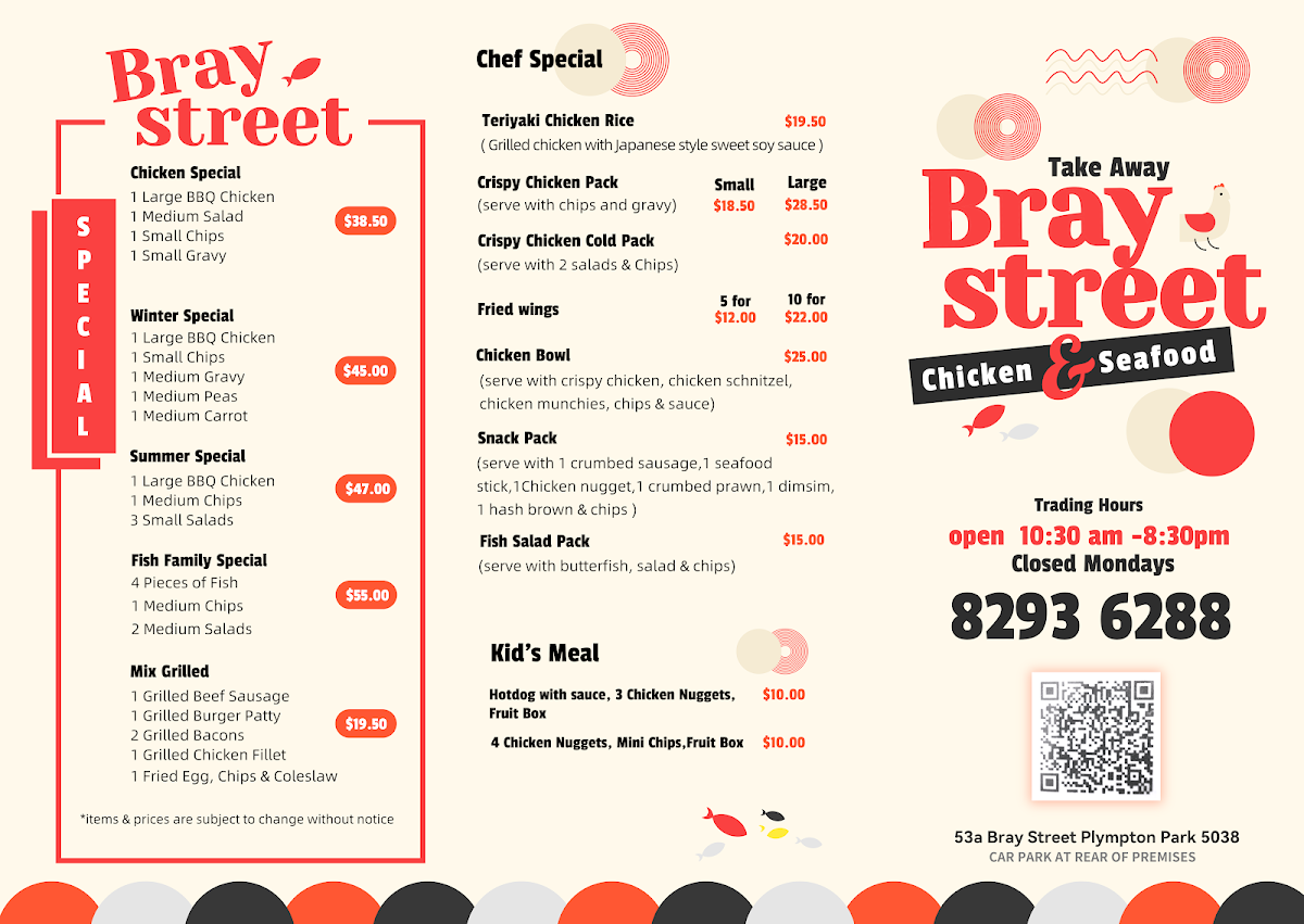 Menu, Bray St Chicken & Seafood