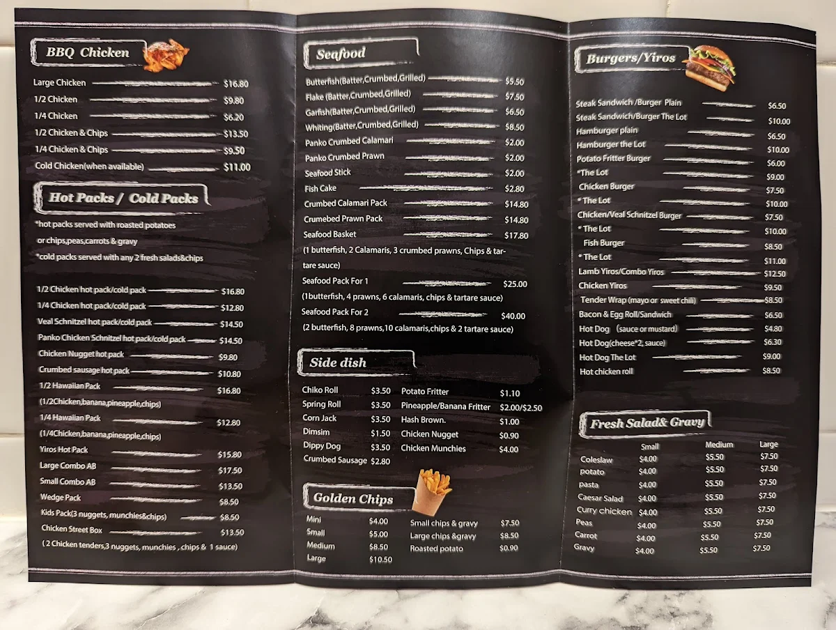 Menu, Bray St Chicken & Seafood
