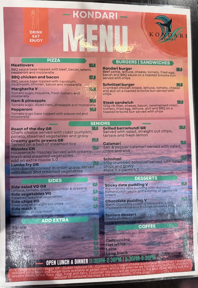 Menu, Kondari Hotel